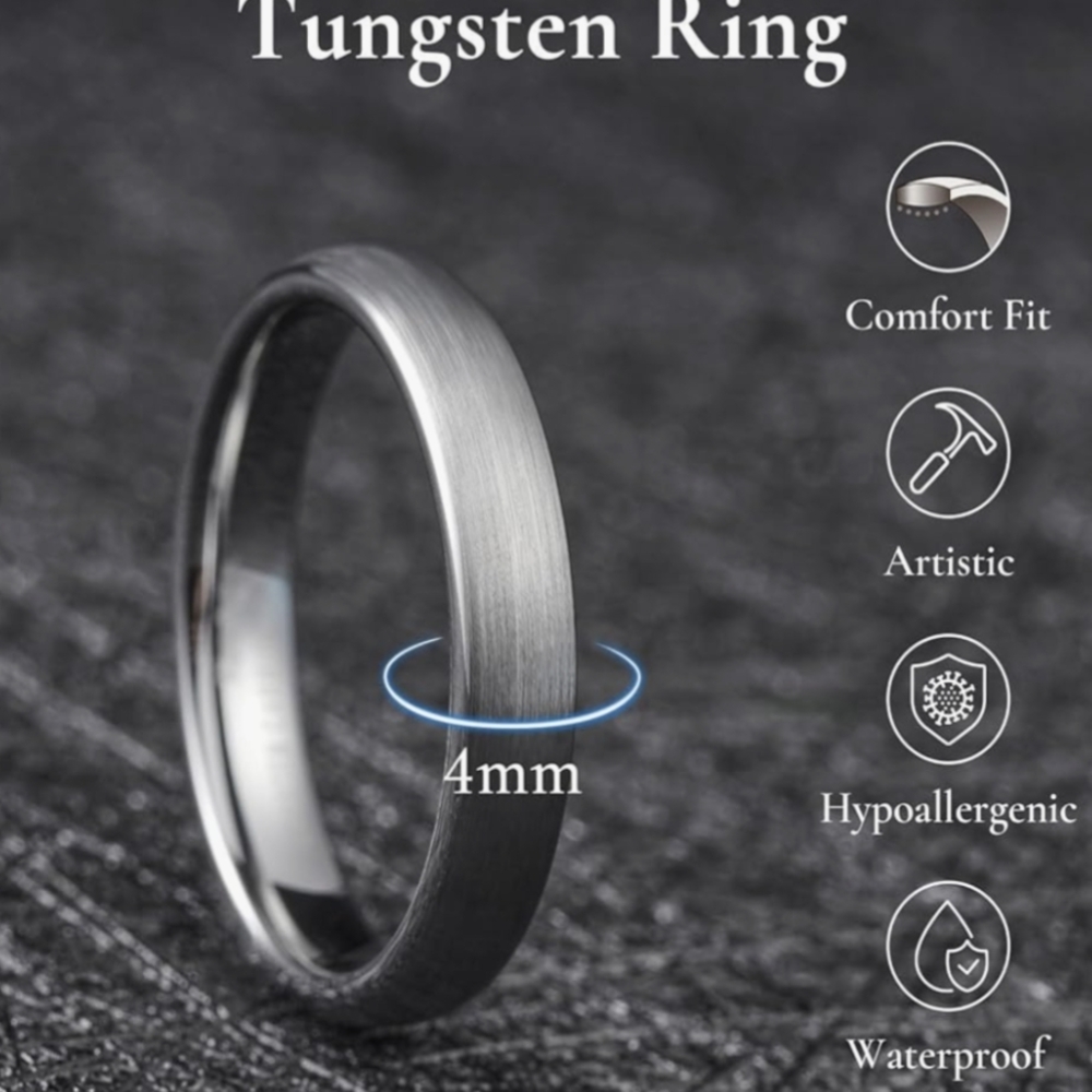 Tungsten Men's Wedding band - 4mm - Silver - Sz 7.5